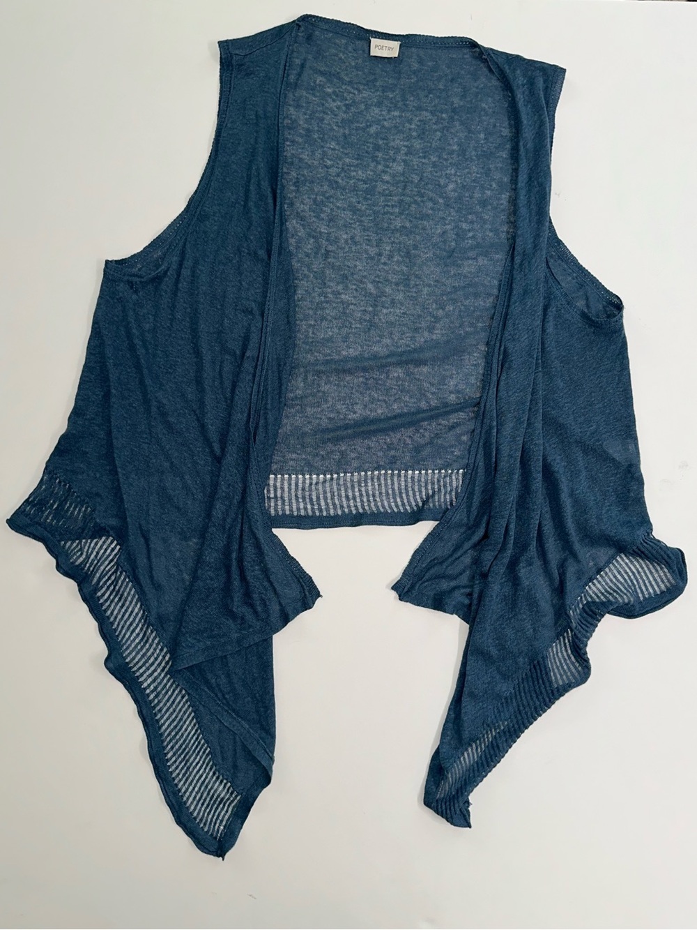 Poetry Lightweight Boho Sleeveless Linen Silk Blend Cardigan Vest - Blue Size 14